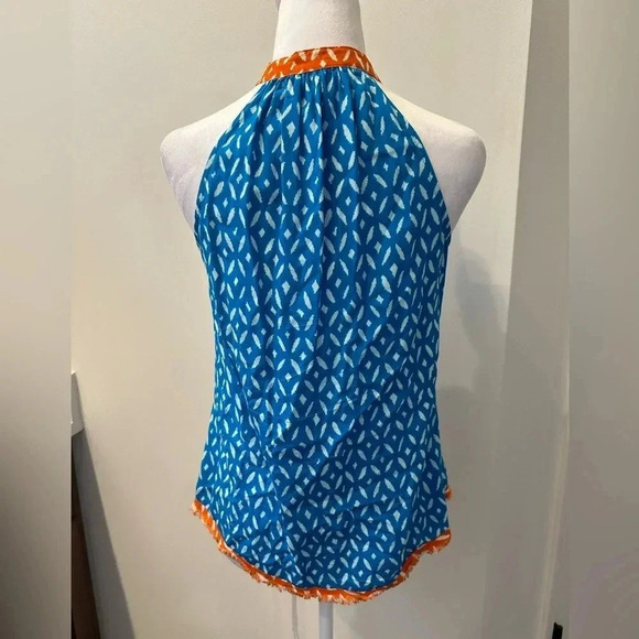 THML Anthropologie Halter Cotton Lightweight Sleeveless Top Orange Blue Sz XS - Picture 3 of 5